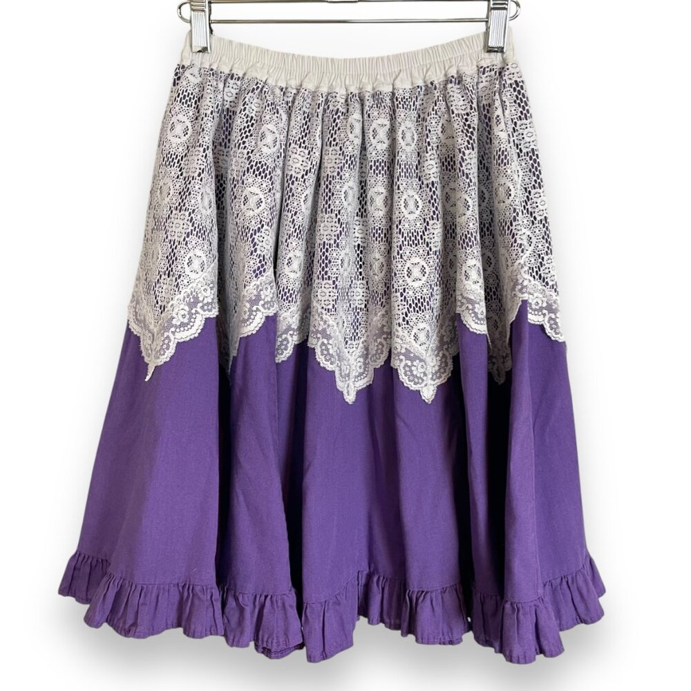 Handmade Skirt Lace Purple‎ White Elastic Waistband Country Line Dance Rodeo